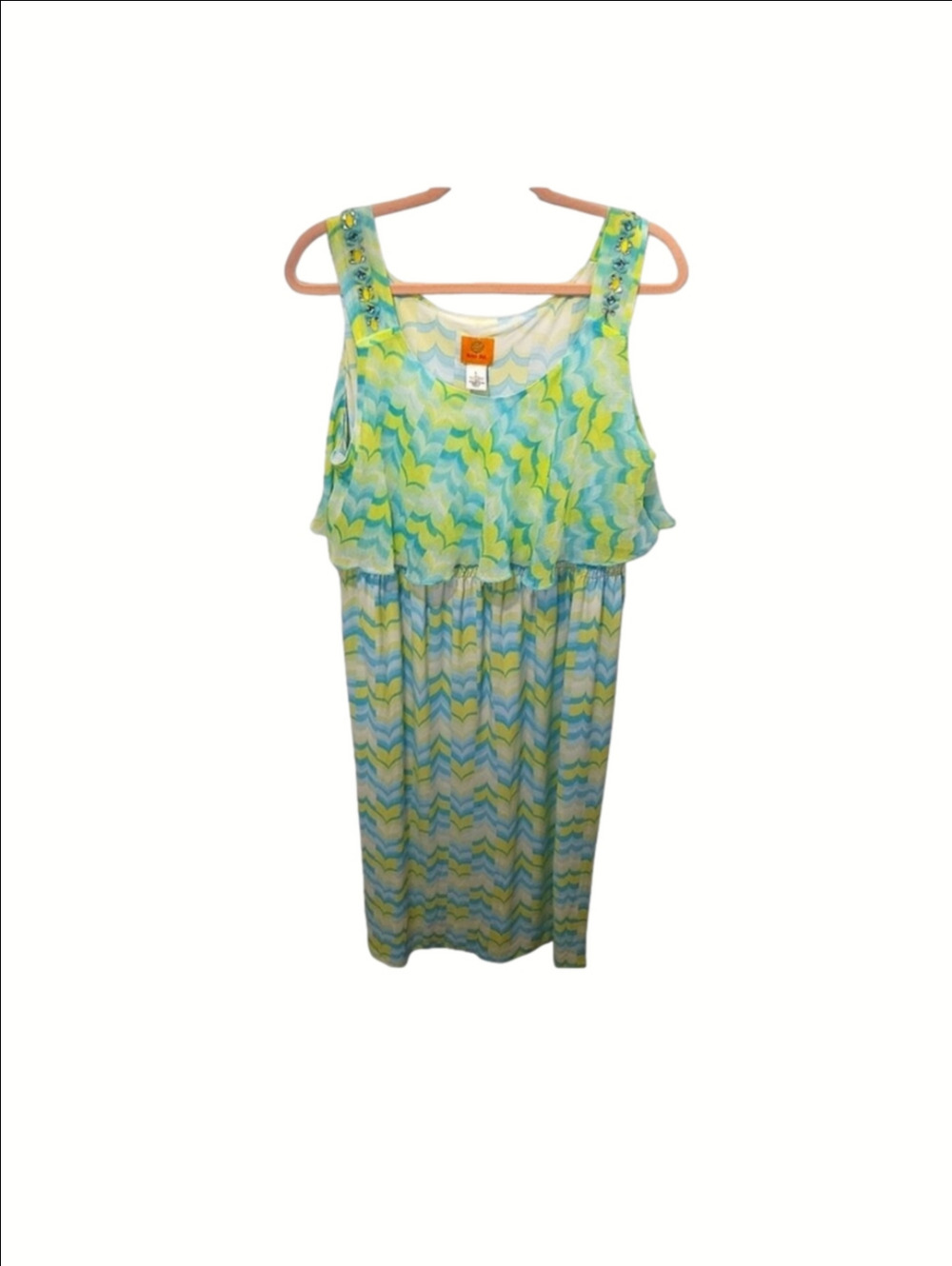 Ruby Rd. Sky Blue & Neon Floral Chic beaded Maxi dress size Large